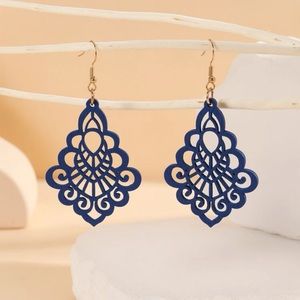 Blue Laser Cut Drop Earrings